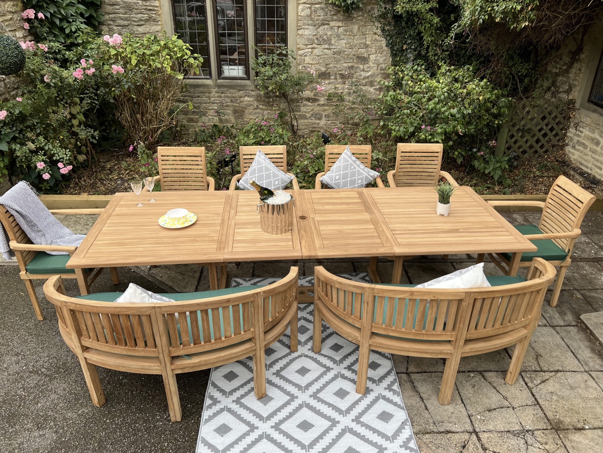 Teak Garden Furniture Rectangle Table 2 bench