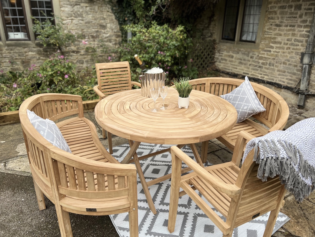 Teak Garden furniture Round 8 Seater benches